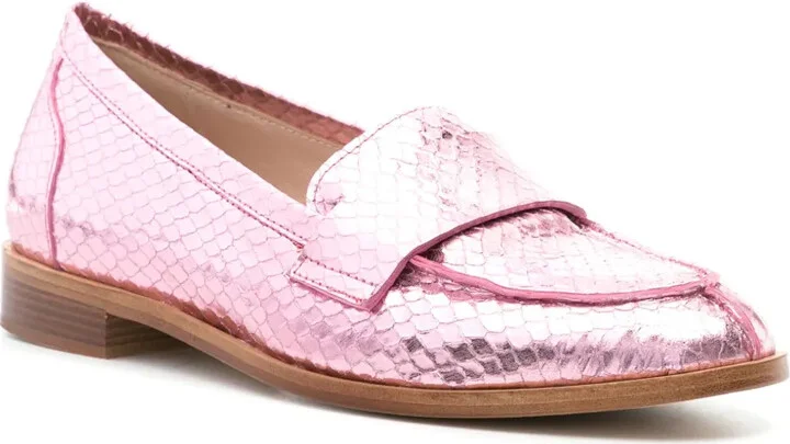 Snakeskin-Effect Metallic Loafers - Image 2