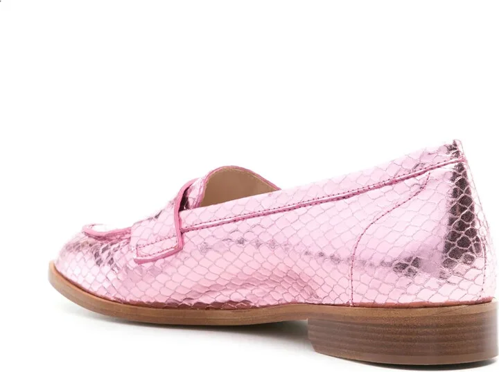 Snakeskin-Effect Metallic Loafers - Image 3