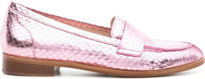 Snakeskin-Effect Metallic Loafers