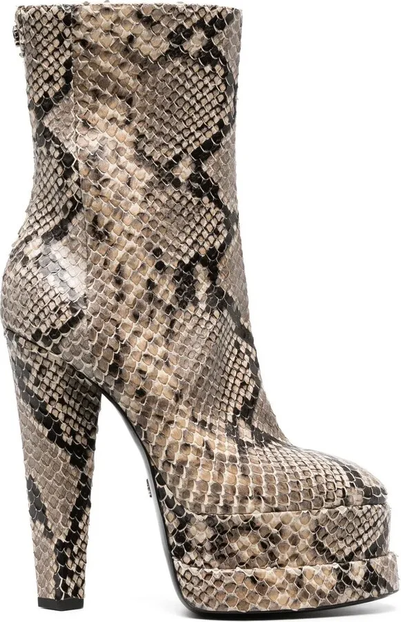 Snakeskin-Effect Platform Ankle Boots
