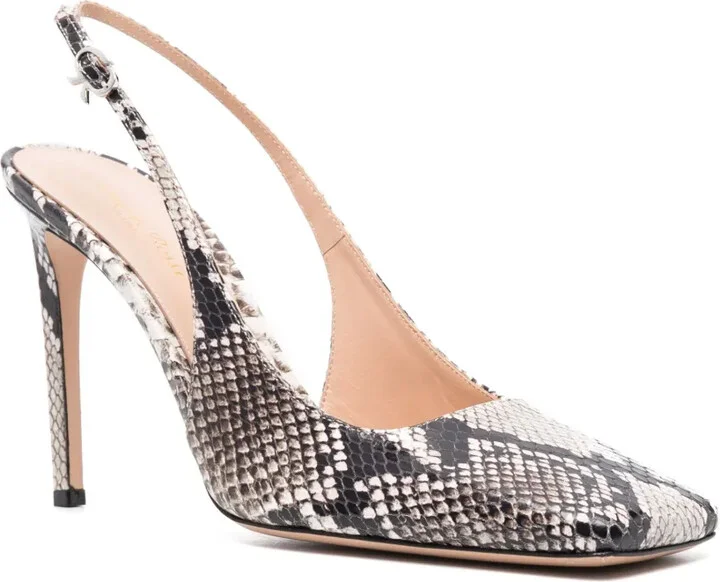 Snakeskin-Effect Square-Toe Pumps - Image 2