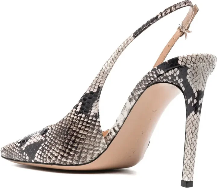 Snakeskin-Effect Square-Toe Pumps - Image 3