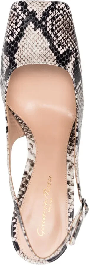 Snakeskin-Effect Square-Toe Pumps - Image 4