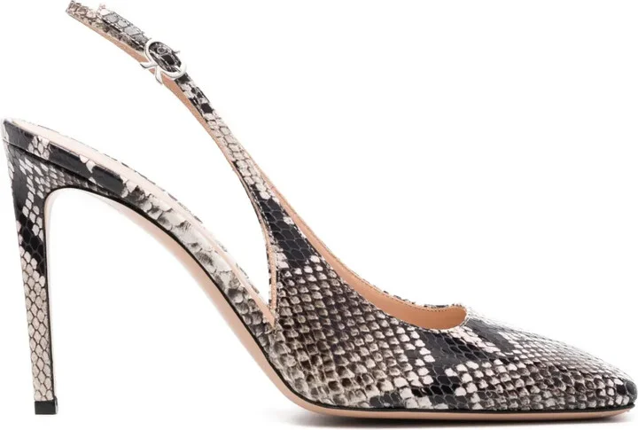 Snakeskin-Effect Square-Toe Pumps