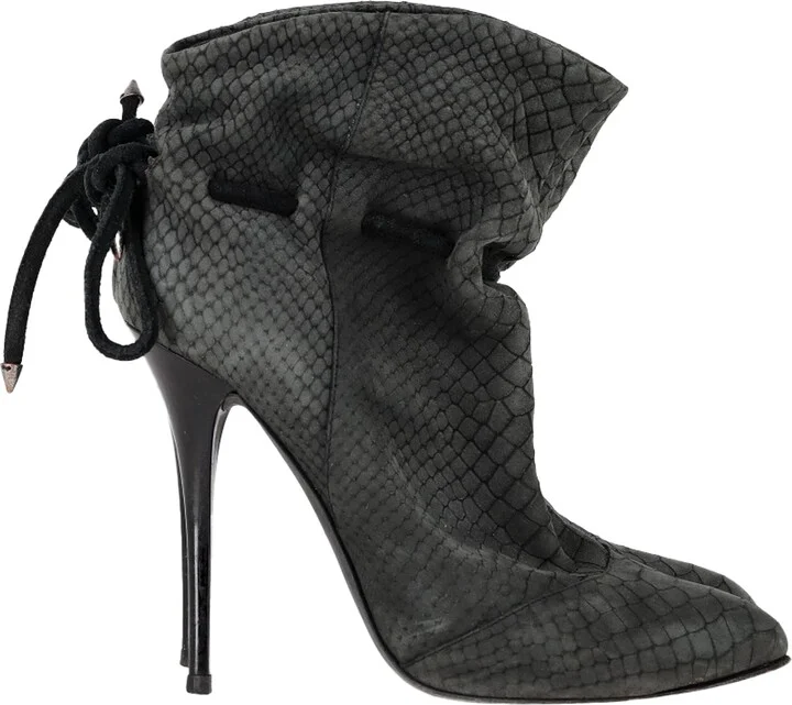 Snakeskin Embossed Ankle Boots in Grey Suede