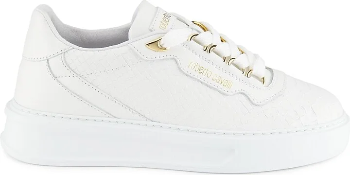 Snakeskin-Embossed Leather Platform Sneakers