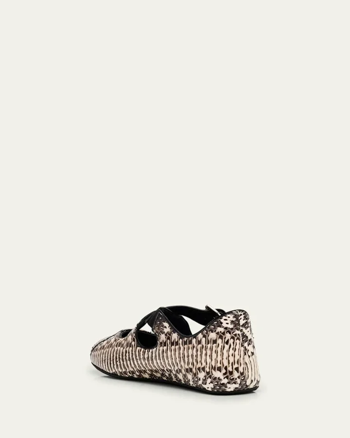 Snakeskin Leather Pattern Cross Ballerina Flats - Image 9