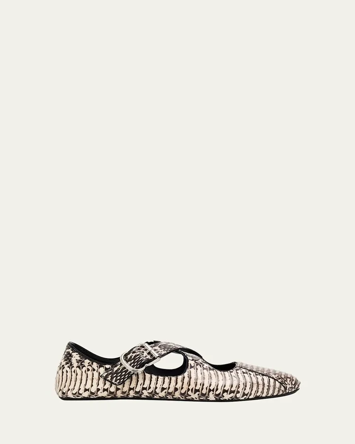 Snakeskin Leather Pattern Cross Ballerina Flats