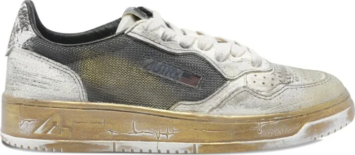 Snakeskin-Panelled Leather Sneakers
