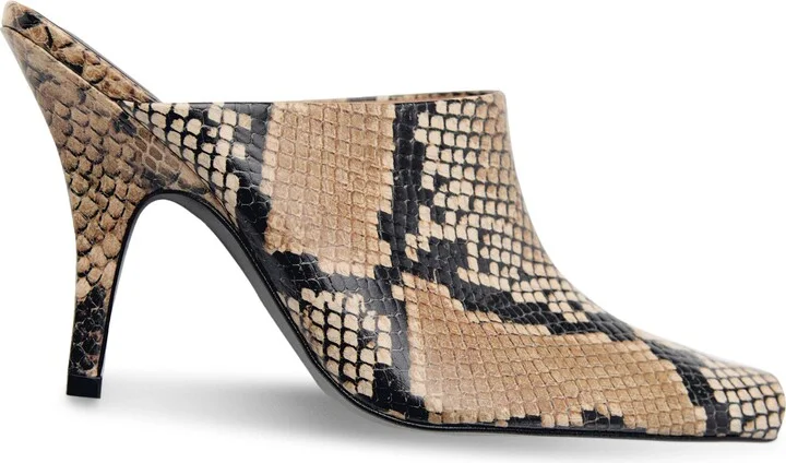 Snakeskin Print Heeled Mule - Image 3