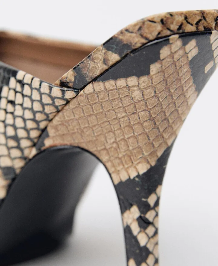 Snakeskin Print Heeled Mule - Image 5