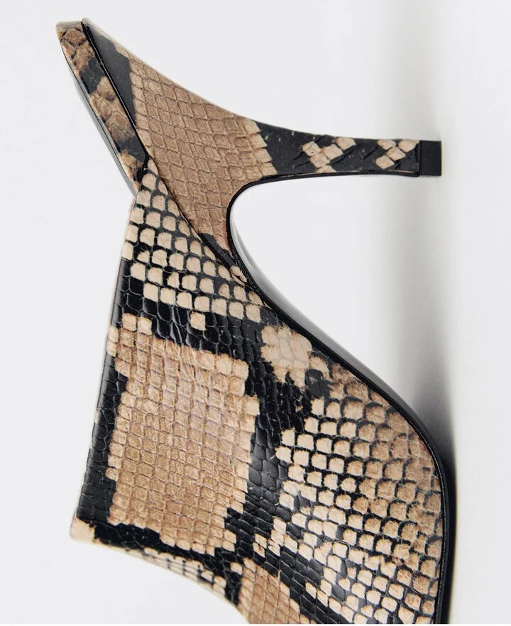 Snakeskin Print Heeled Mule - Image 6