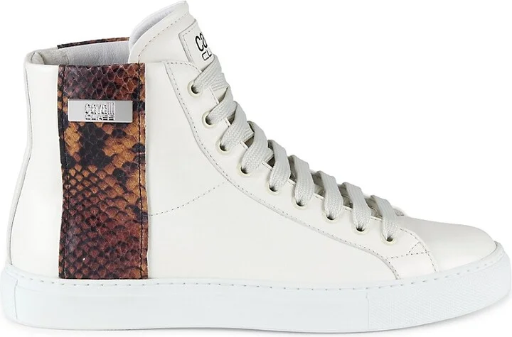 Snakeskin Print Leather High-Top Sneakers