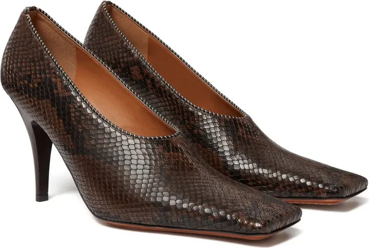 Snakeskin Square-Toe Pumps - Image 2