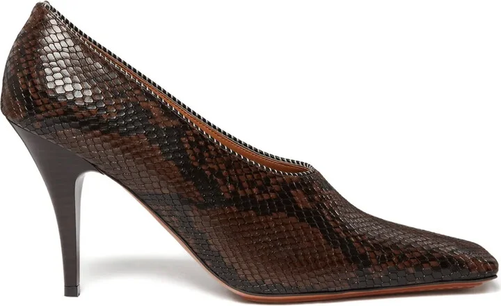 Snakeskin Square-Toe Pumps
