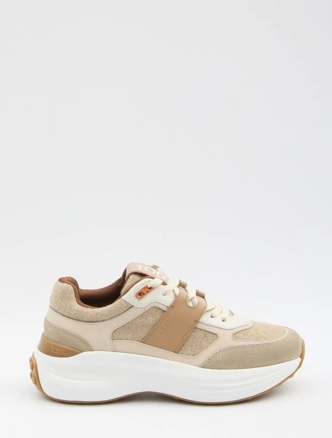 Sneakers In Fabric And Suede Leather