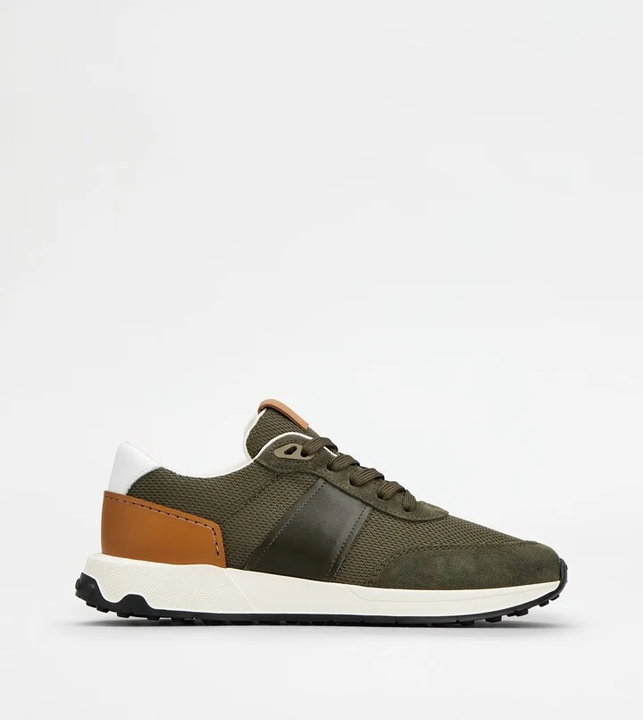Sneakers in Leather and Technical Fabric