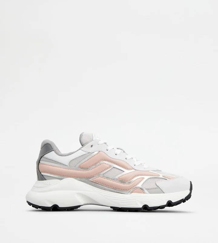 Sneakers in Leather and Technical Fabric