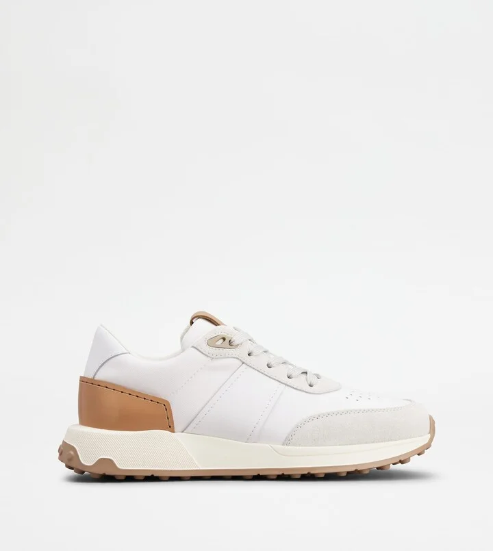 Sneakers in Leather and Technical Fabric