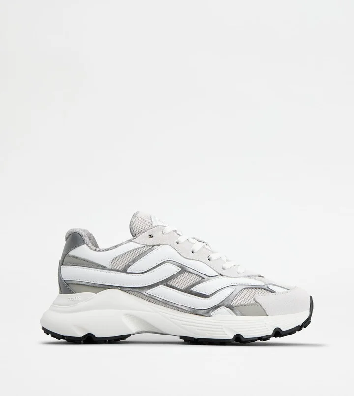 Sneakers in Leather and Technical Fabric