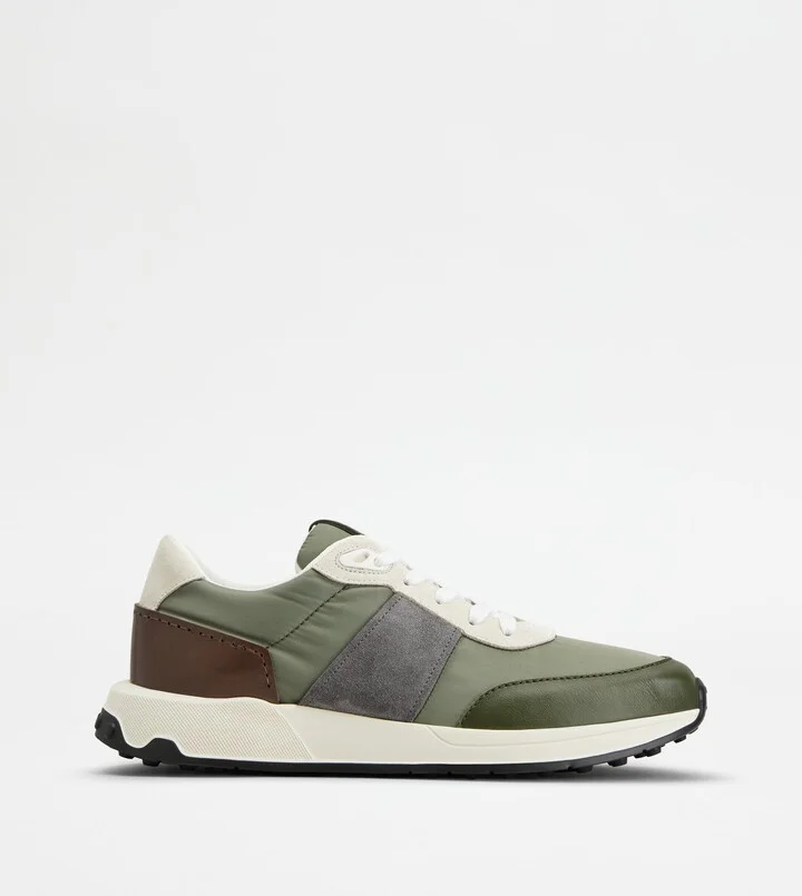 Sneakers in Leather and Technical Fabric