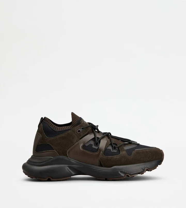 Sneakers in Leather and Technical Fabric