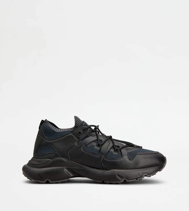 Sneakers in Leather and Technical Fabric