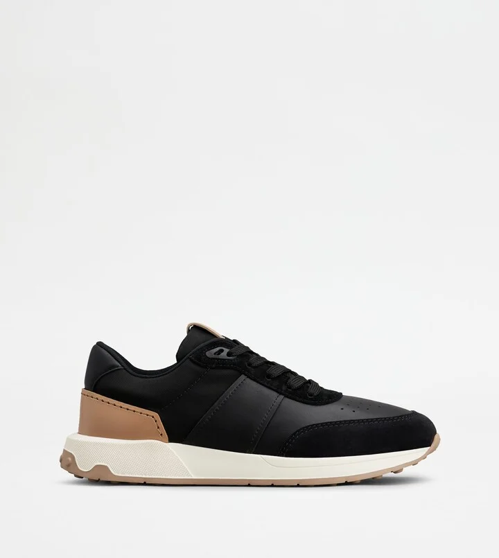 Sneakers in Leather and Technical Fabric