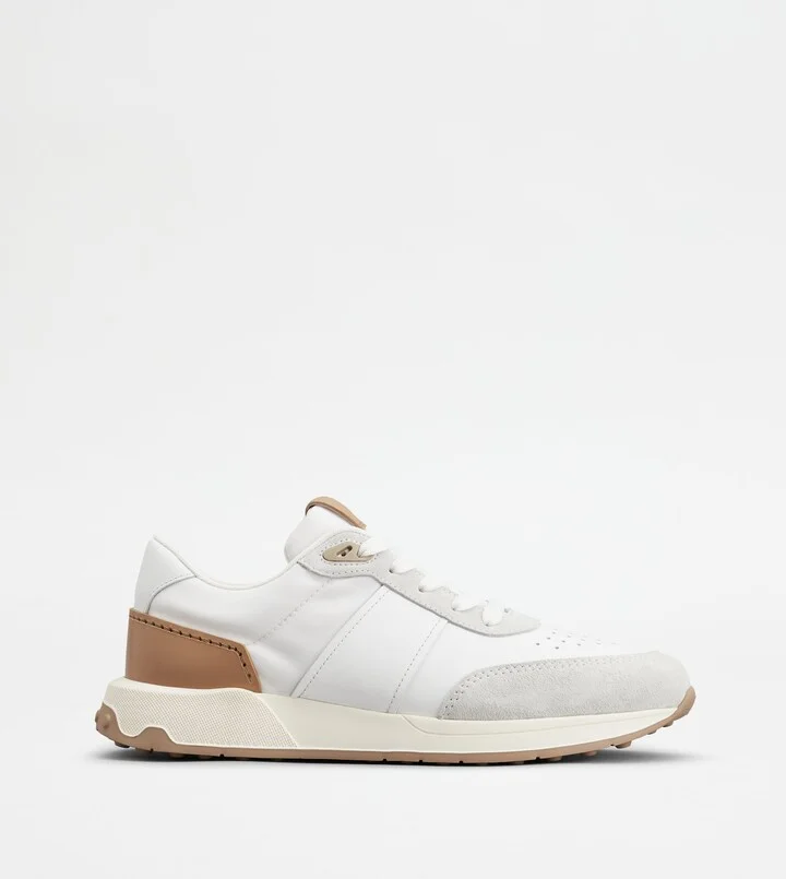 Sneakers in Leather and Technical Fabric