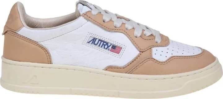 Sneakers In White And Caramel Leather