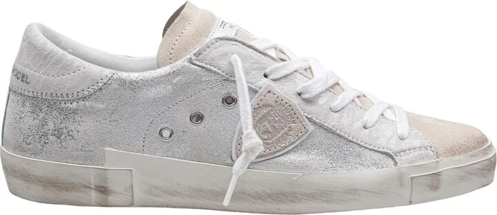 Sneakers Prsx Low In Laminated Leather Silver