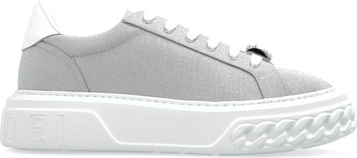 Sneakers With Shimmering Glitter, , - Silver