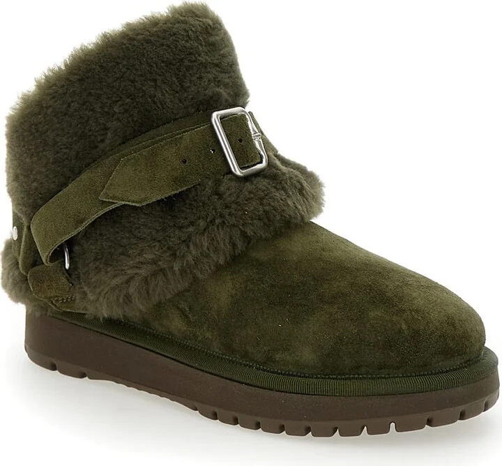 'snug' Green Ankle Boots With Strap In Suede And Shearling Woman - Image 2