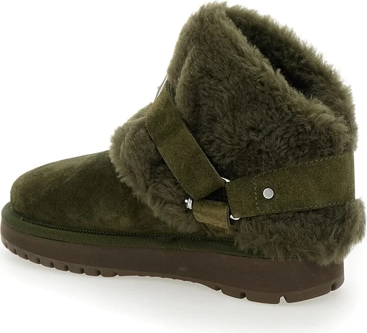'snug' Green Ankle Boots With Strap In Suede And Shearling Woman - Image 3