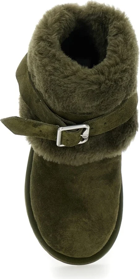 'snug' Green Ankle Boots With Strap In Suede And Shearling Woman - Image 4