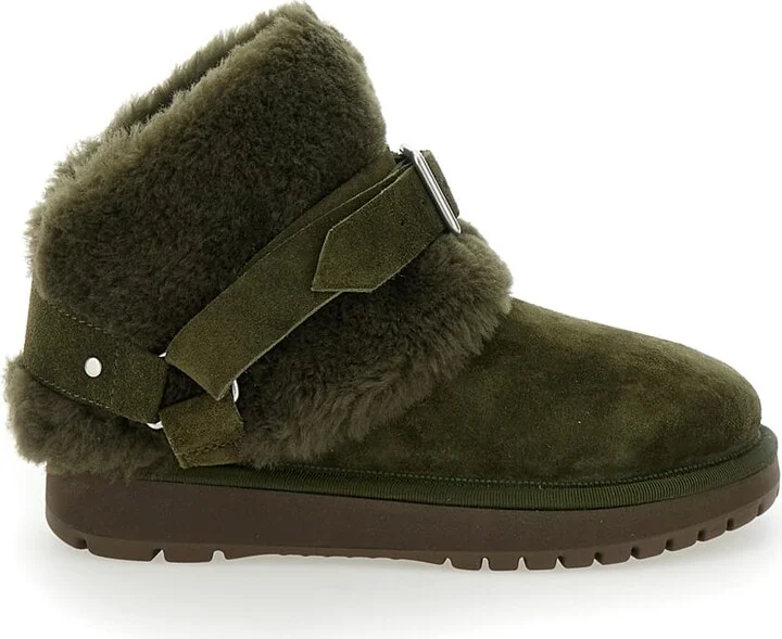 'snug' Green Ankle Boots With Strap In Suede And Shearling Woman