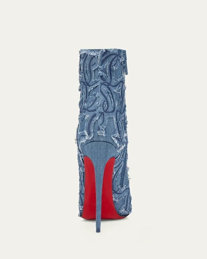 So Kate Embroidered Denim Red Sole Booties - Image 2