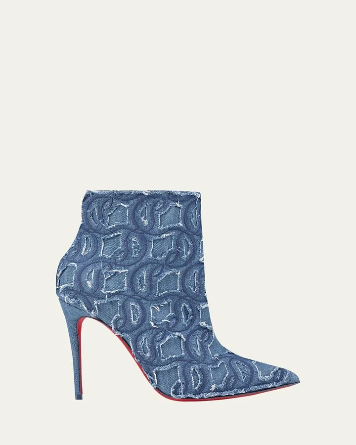 So Kate Embroidered Denim Red Sole Booties
