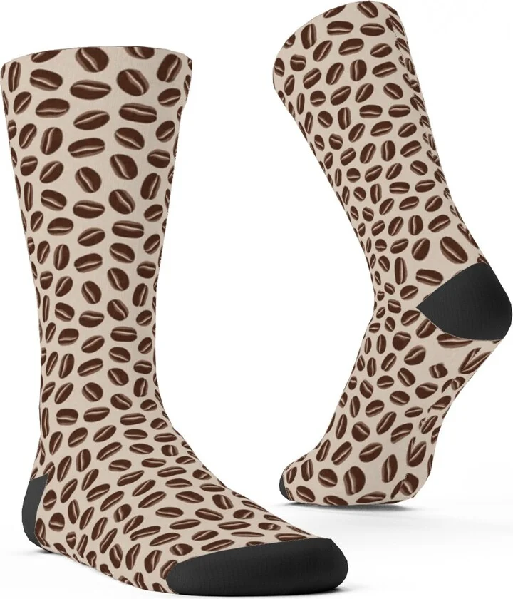 Socks: Coffee Beans - Coffee House - Beige, Brown