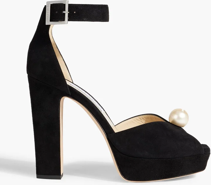 Socorie 120 faux pearl-embellished suede platform sandals