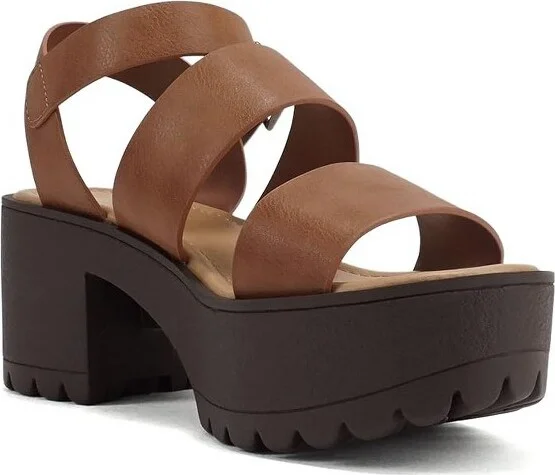Soda ACCOUNT Women's Open Toe Block Heel Platform Sandals with Adjustable Ankle Strap - Cognac - Size - Image 2