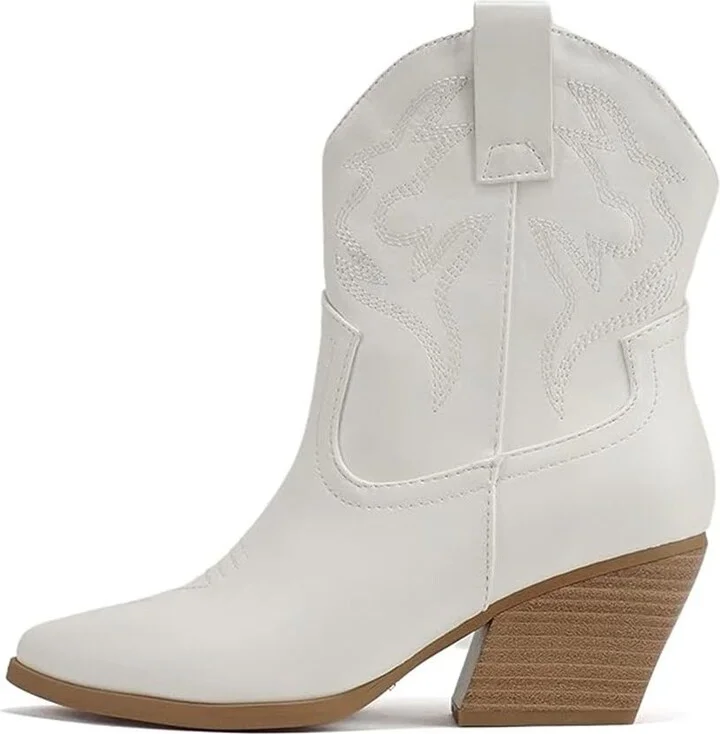 Soda “BLAZING” Women's Western Ankle Boots, Stitched, Pointed Toe, Low Heel - Cobra Nude - Size