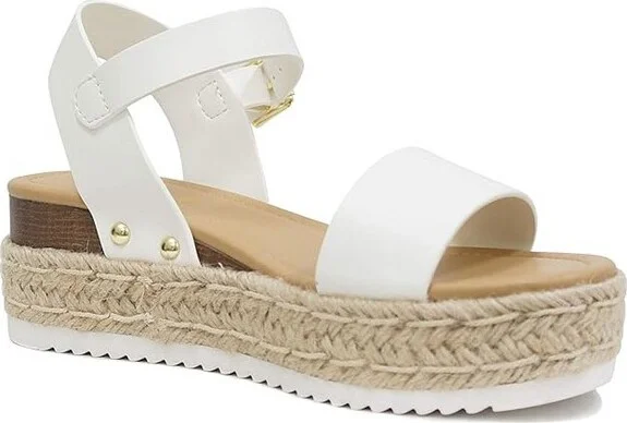 Soda CLIP Women's Open Toe Ankle Strap Platform Espadrille Sandal - White PU - Size - Image 2