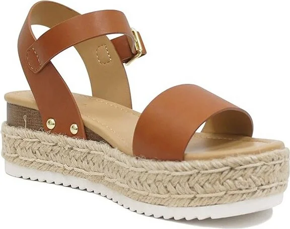 Soda CLIP Women's Open Toe Ankle Strap Platform Espadrille Sandal - White PU - Size - Image 4