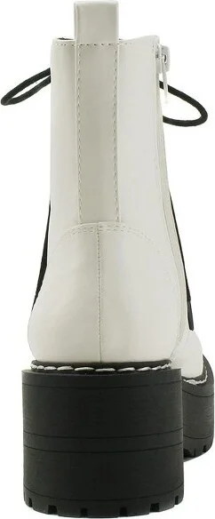 Soda FLING Women Lace up Platform Combat Boots with Side Zipper - White PU - Size - Image 2