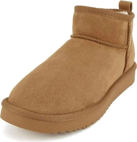 Soda MUTUAL Women's Faux Fur Mini Snow Ankle Boots - Tan Imitation Suede - Size - Image 2