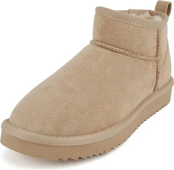 Soda MUTUAL Women's Faux Fur Mini Snow Ankle Boots - Tan Imitation Suede - Size - Image 6