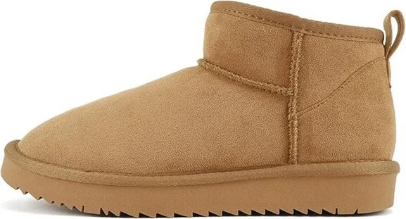 Soda MUTUAL Women's Faux Fur Mini Snow Ankle Boots - Tan Imitation Suede - Size