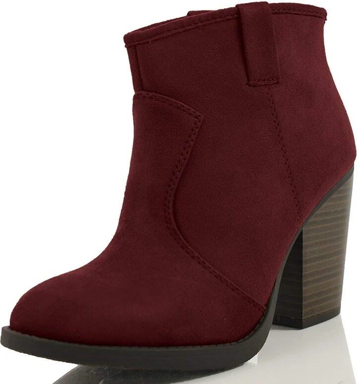 SODA Women's Albert Faux Suede Cowboy Pull-Tab Stacked Heels Ankle Booties