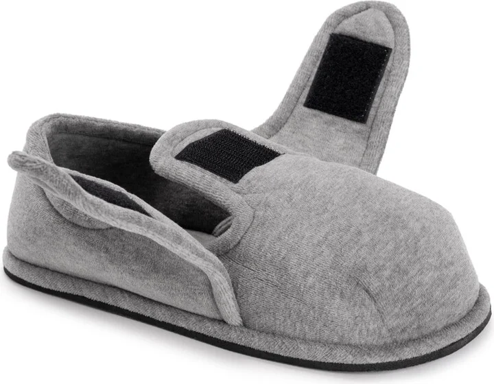 Softones By Muk Luks Unisex Adjustable Velour Slipper, Grey, L (W- 13-15 M-10-12) - Image 2